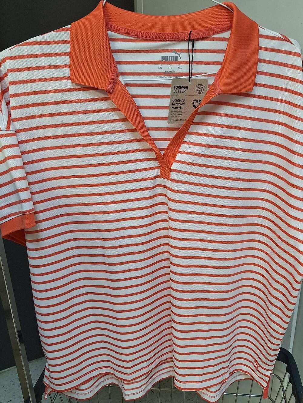 Puma Tangerine & White Striped Polo Shirt